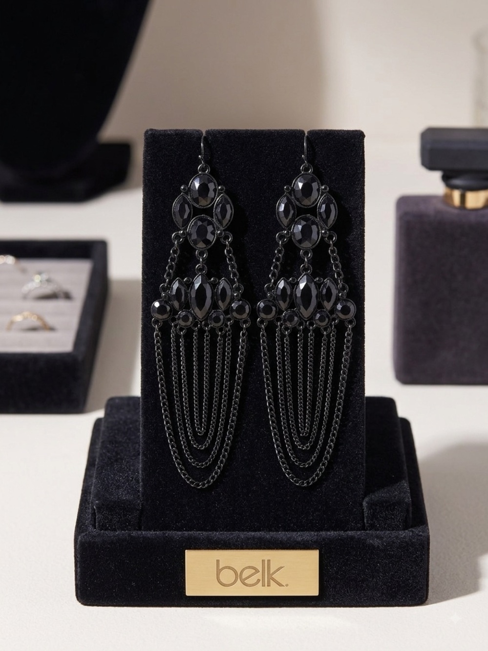belk Black Chandelier Drop Chain Earrings